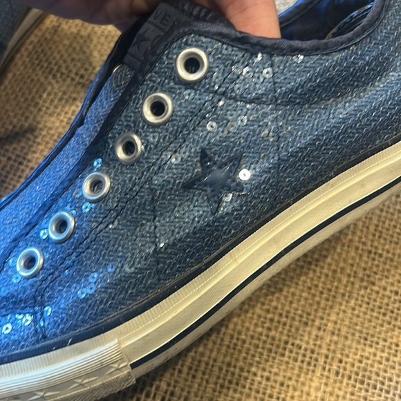 Converse All Star Blue Sequin low Top Sneaker tennis shoes size 8.5 - Picture 6 of 11